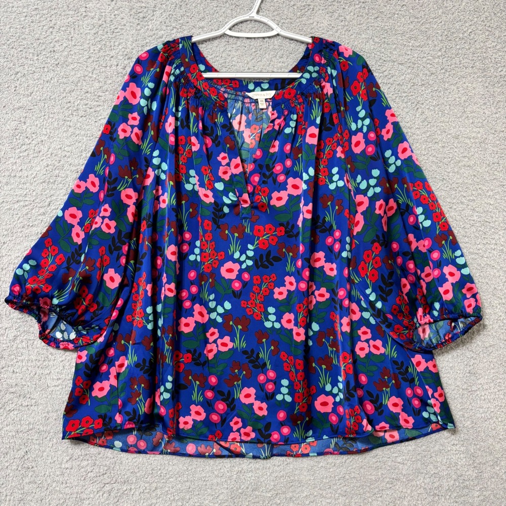 Going Out Floral Peasant Blouse 4X Flowy Statement Boho Top Balloon Sleeve